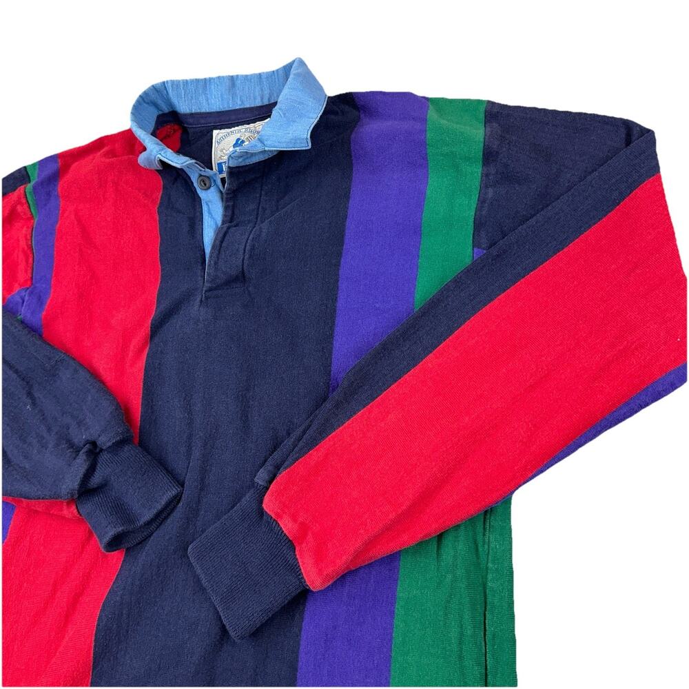 Vintage Lands End Rugby Shirt Mens Medium Cotton 90s Color Block Made in USA